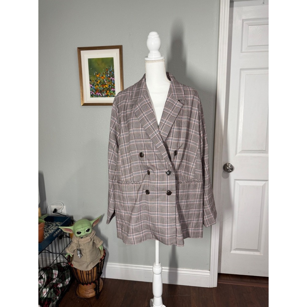 Cato Women's Plus Size 22/24W Plaid Double-Breasted Blazer dark academia staple - Picture 8 of 8